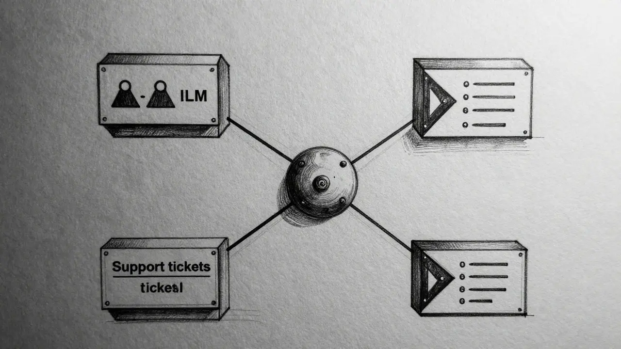 Sketch of an LLM agent identifying patterns and connections between customer support issues.