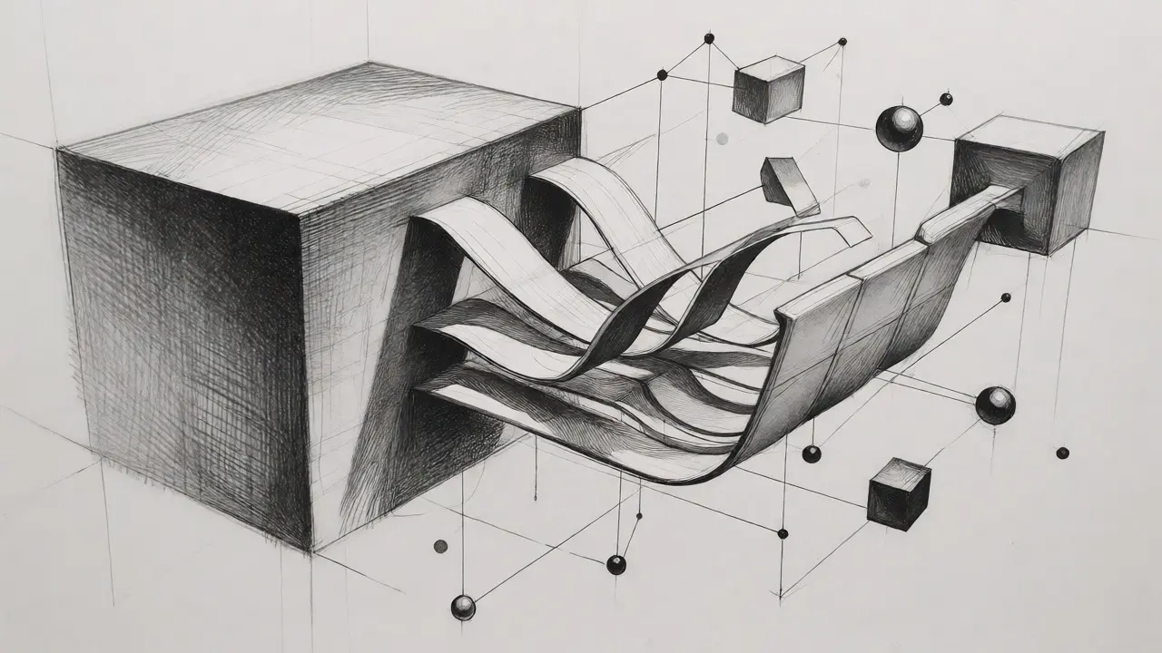Abstract diagram showing frozen base model with flexible adaptation layers via metalpoint art