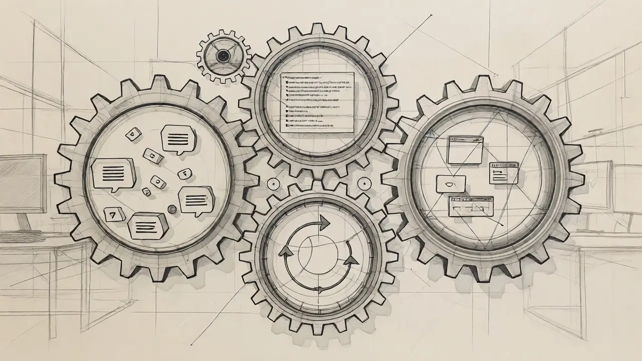 Abstract gears representing vibe coding principles