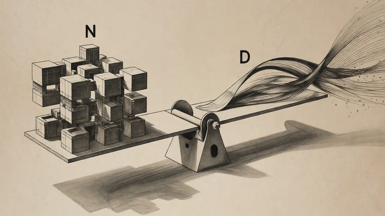 Balance scale illustration showing equal weights for parameters and data.
