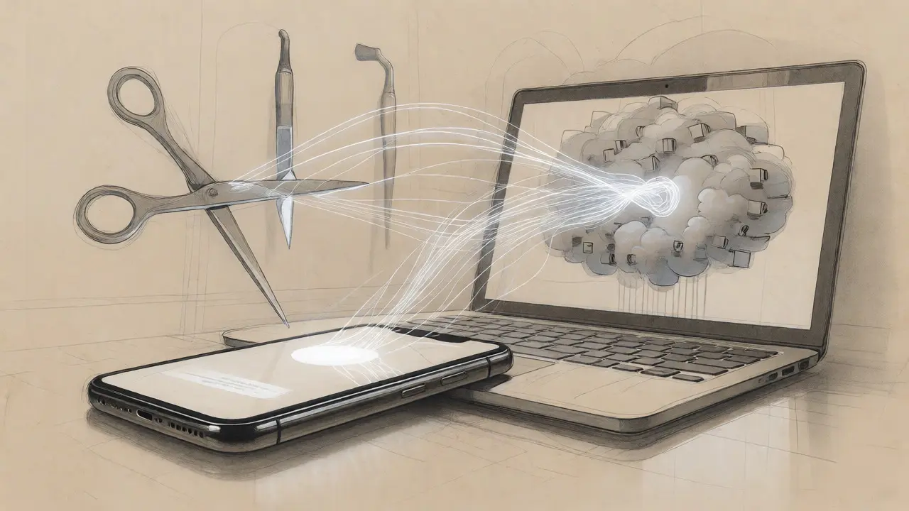 Illustration of smartphones connecting to cloud servers via efficient pruned AI models.