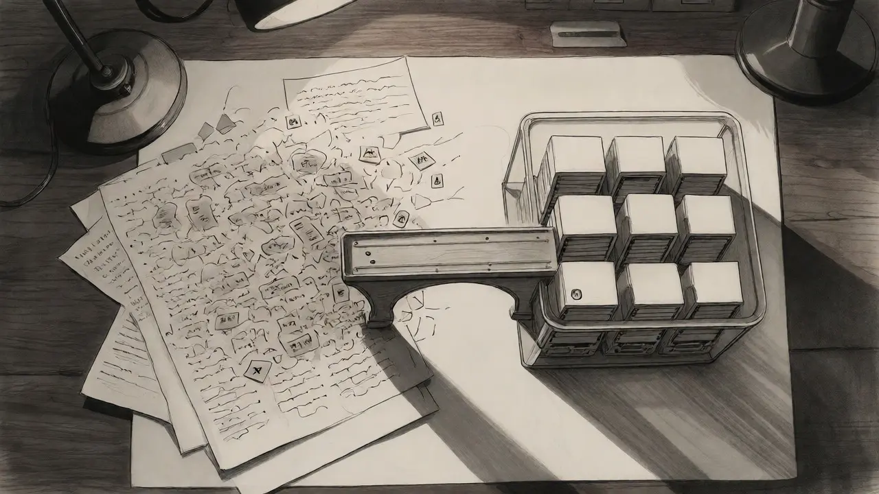 Metalpoint sketch of organized data moving into a secure vault