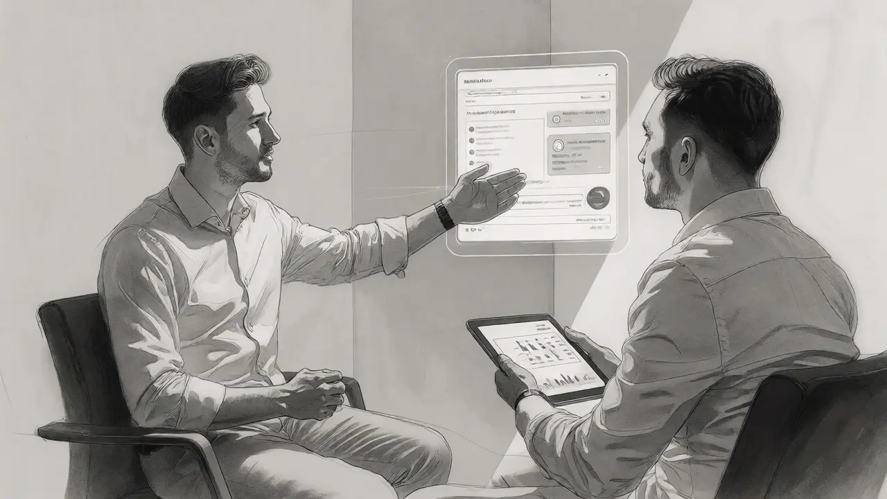 Candidate presenting an AI portfolio project to a hiring manager.