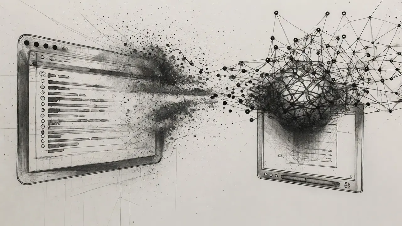 Forum threads dissolving into AI neural network structures