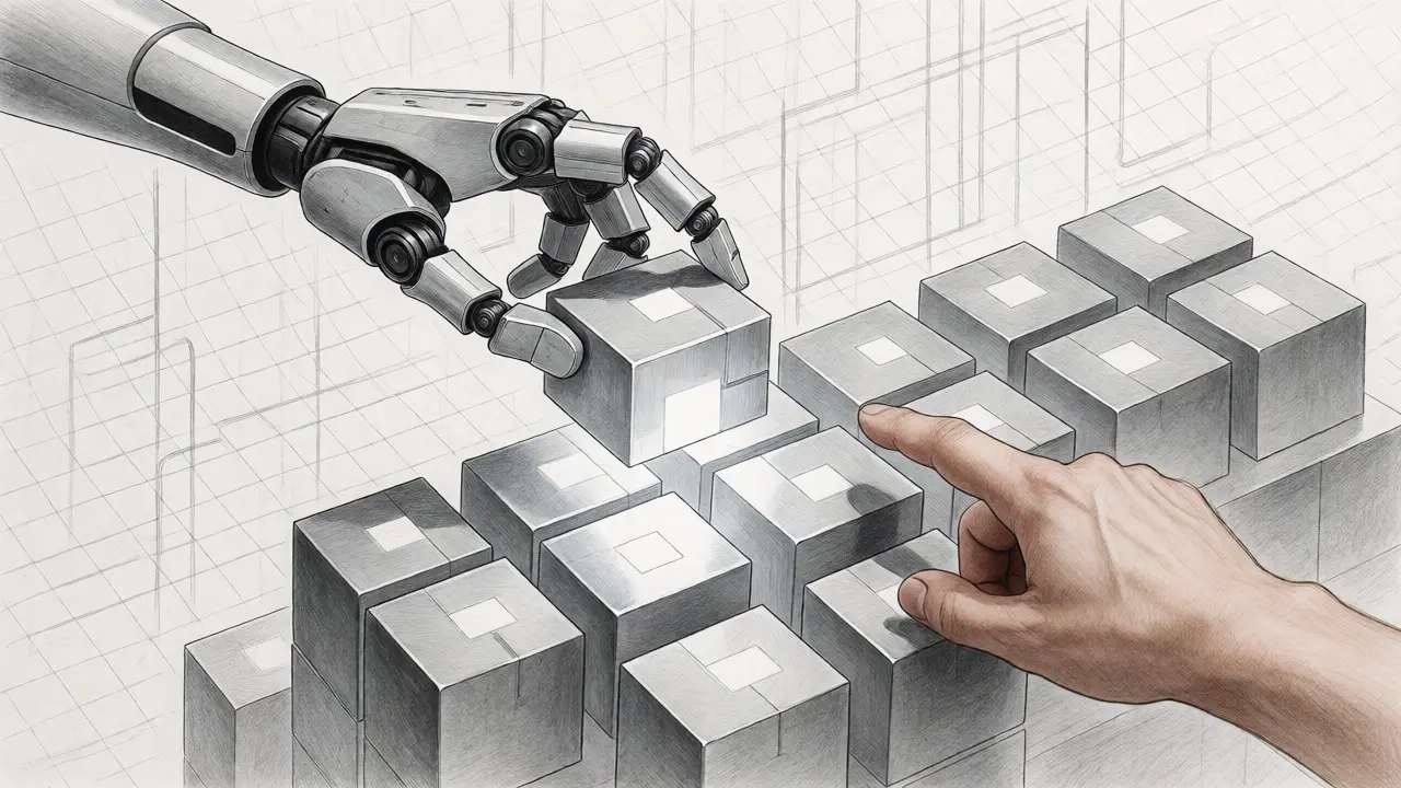 Human and robot collaborating to organize AI model versions