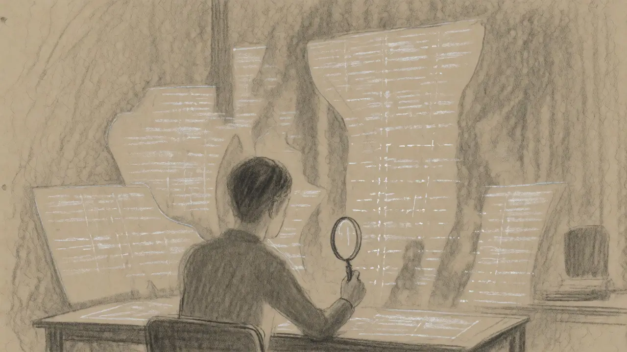 Human reviewing data streams with a magnifying glass