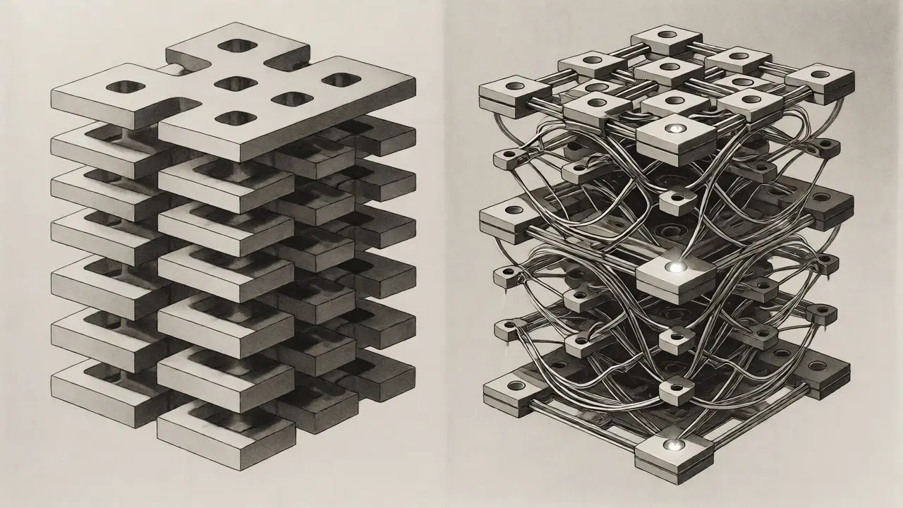 Metalpoint drawing showing neural networks with reused weights forming complex, interconnected loops.