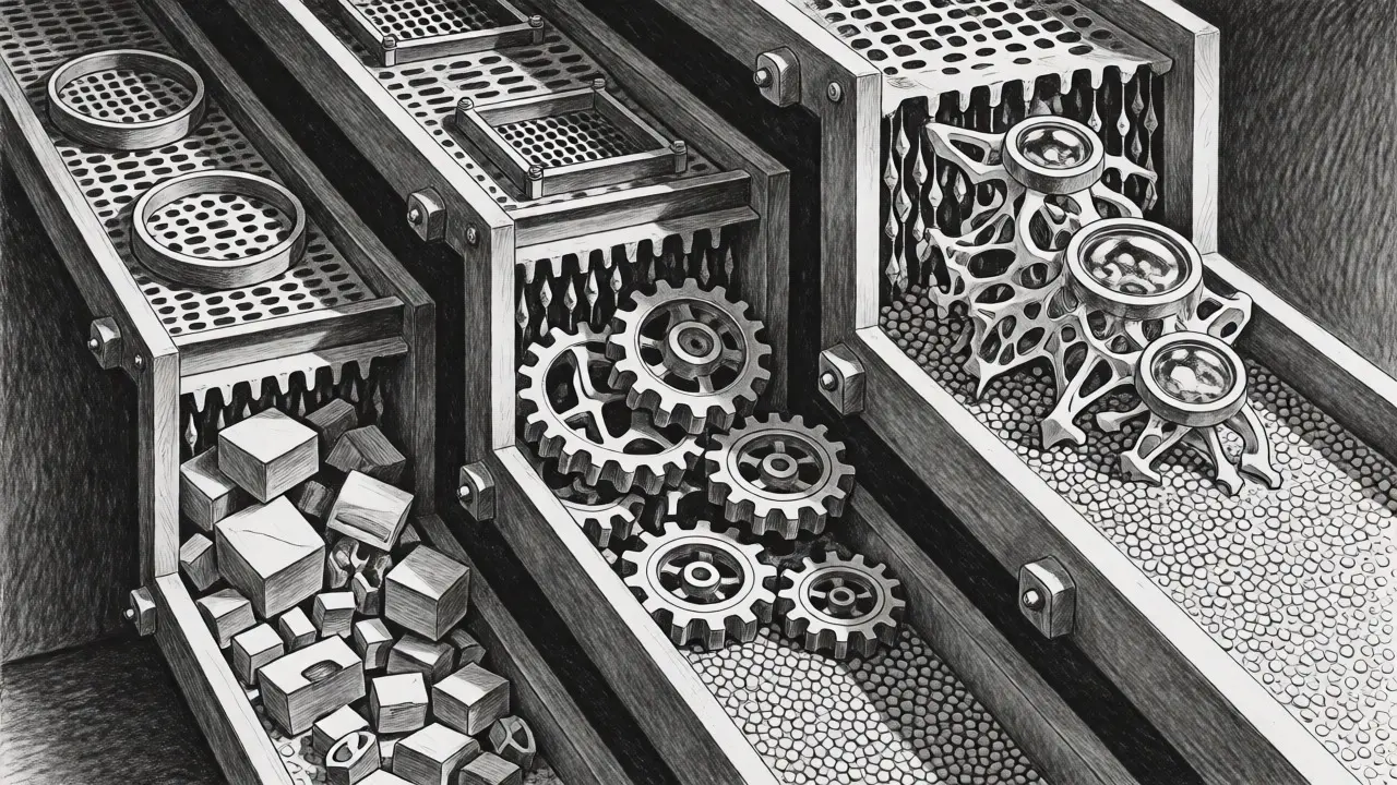 Three-stage mechanical data filtration assembly line